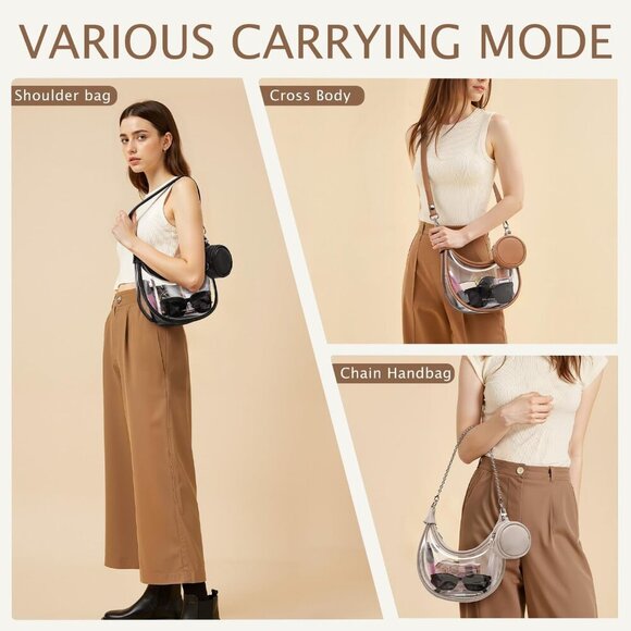 Stylish Clear Stadium Bag for Women with Adjustable Chain Strap and Coin Purse - Picture 4 of 8